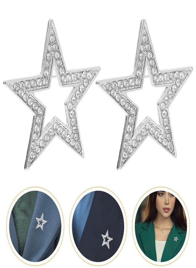 VOSCHOIX 2 Pcs Five-Pointed Star Pins, Silver Shiny Rhinestone Star Brooch Pin for Women Girls Elegant Bling Backpack Brooch for Wedding Party Jewelry - Image 2